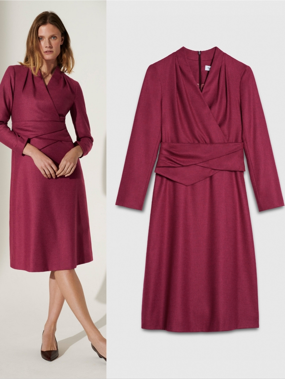 The Fold London Westbury Dress Berry Pink Wool Blend Size 8